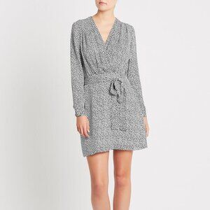 New L'Agence Diego Heart Print Wrap Silk Ivory/Black Dress NWT Size 8